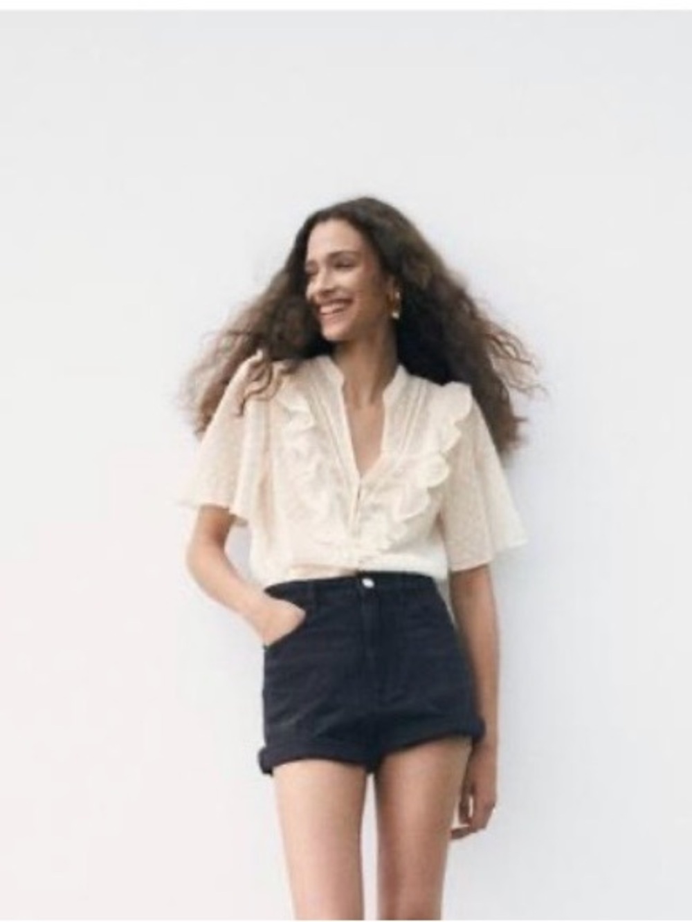 Zara Swiss Dot Ruffled Blouse - Ecru